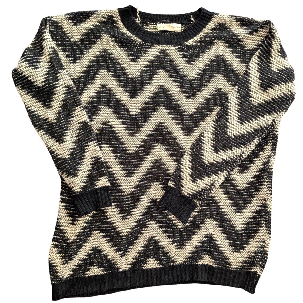 UO Urban Outfitters Staring at Stars‎ Black Cream Zigzag Knit Sweater Boho SMALL